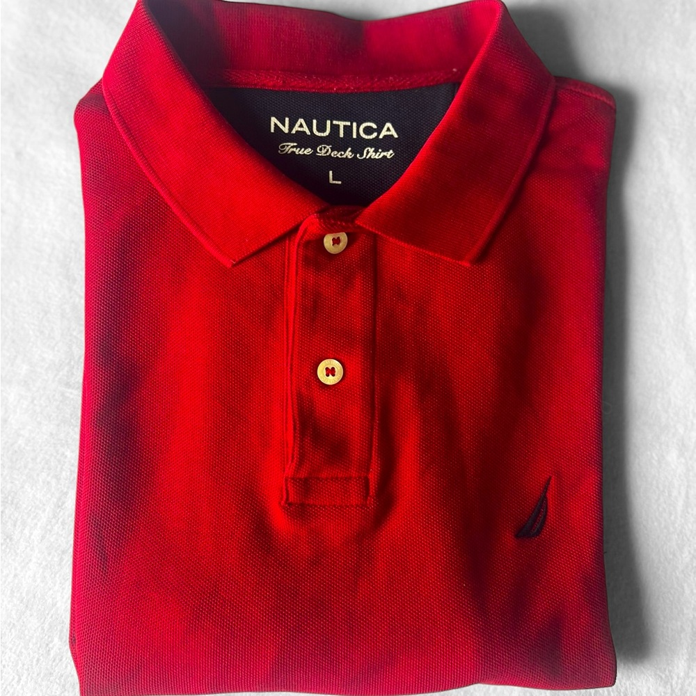 ⚜️ Nautica Bright Red ❤️ Polo Shirt - Size Large ⚜️